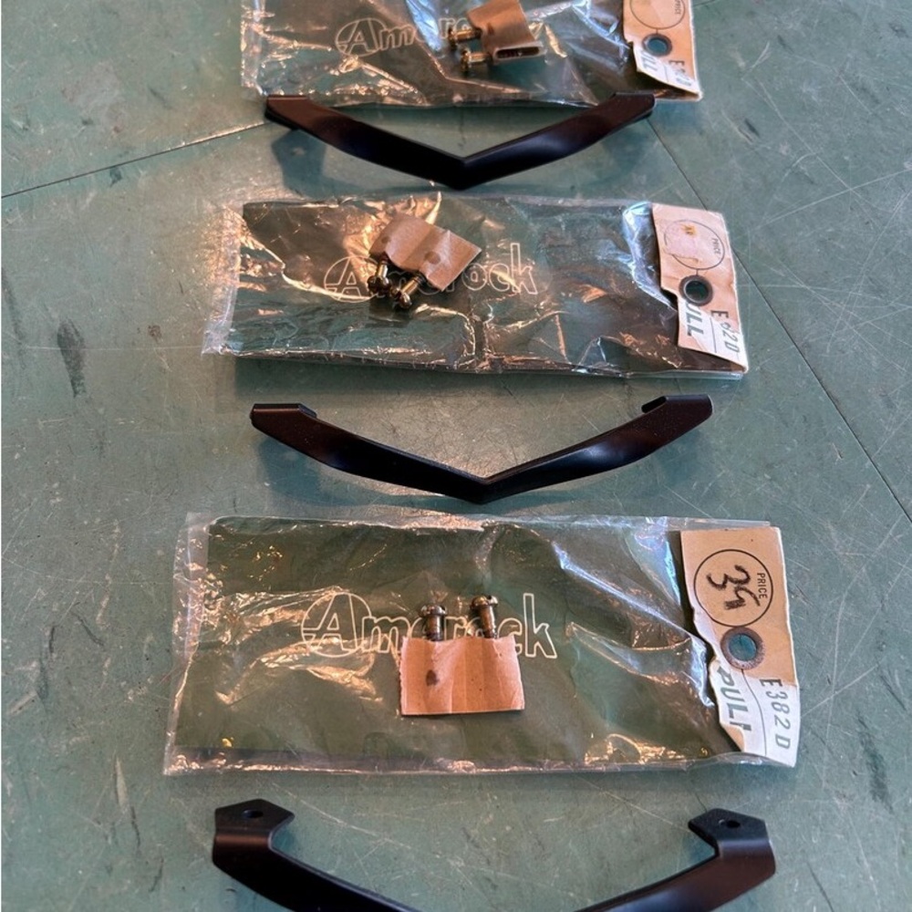 Vintage cabinet Pulls Amerock ebony black chevron handles Hardware set 3 NOS mcm
